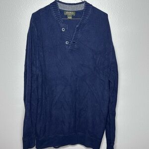 Eddie Bauer Men Blue Knit Long sleeve Pullover Sweater‎ size L Tall